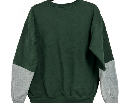 Reworked Polo Ralph Lauren Green and Grey Polo Bear Color-Blocked Sweatshirt