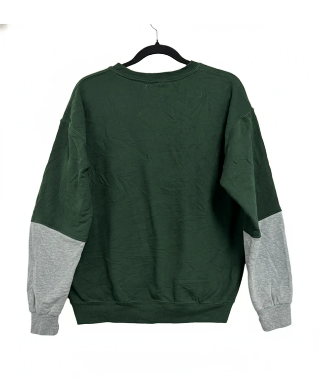 Reworked Polo Ralph Lauren Green and Grey Polo Bear Color-Blocked Sweatshirt