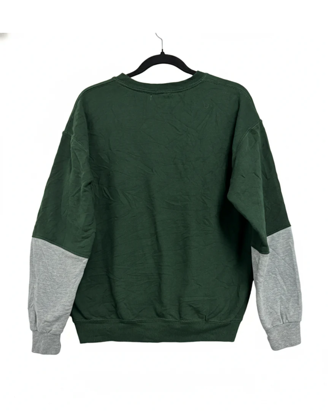 Reworked Polo Ralph Lauren Green and Grey Polo Bear Color-Blocked Sweatshirt