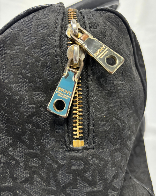 DKNY Vintage Black Monogram Logo Bowler Satchel Bag