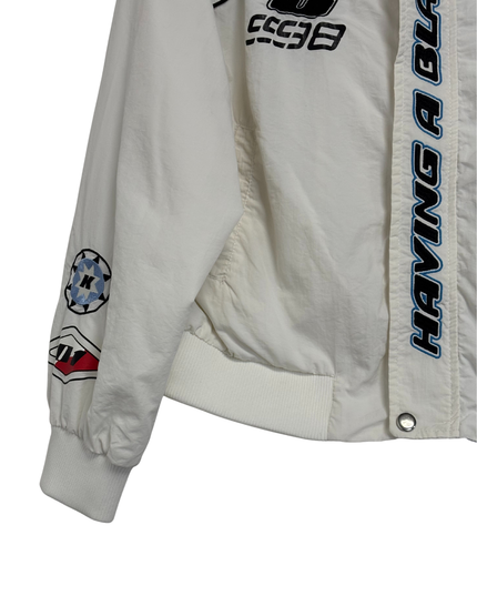Bershka White Racing Inspired Graphic Windbreaker Jacket