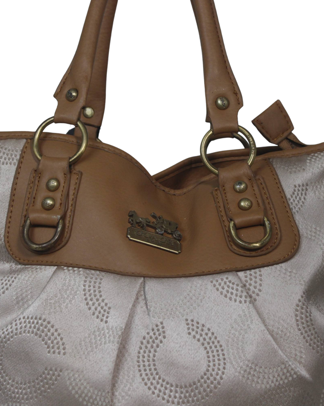 Coach Beige Signature Sateen Satchel Bag