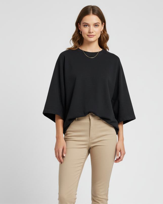ZARA Black Oversized Batwing Sleeve Fleece Top