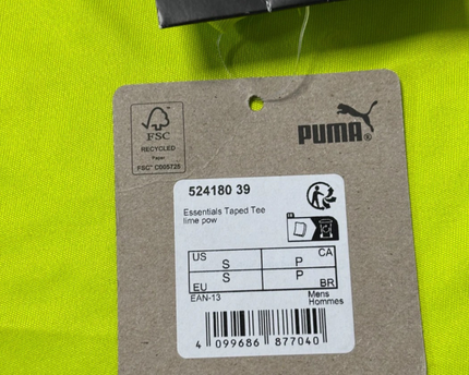 Puma Lime Green Essentials Taped Sports T-Shirt W/TAG
