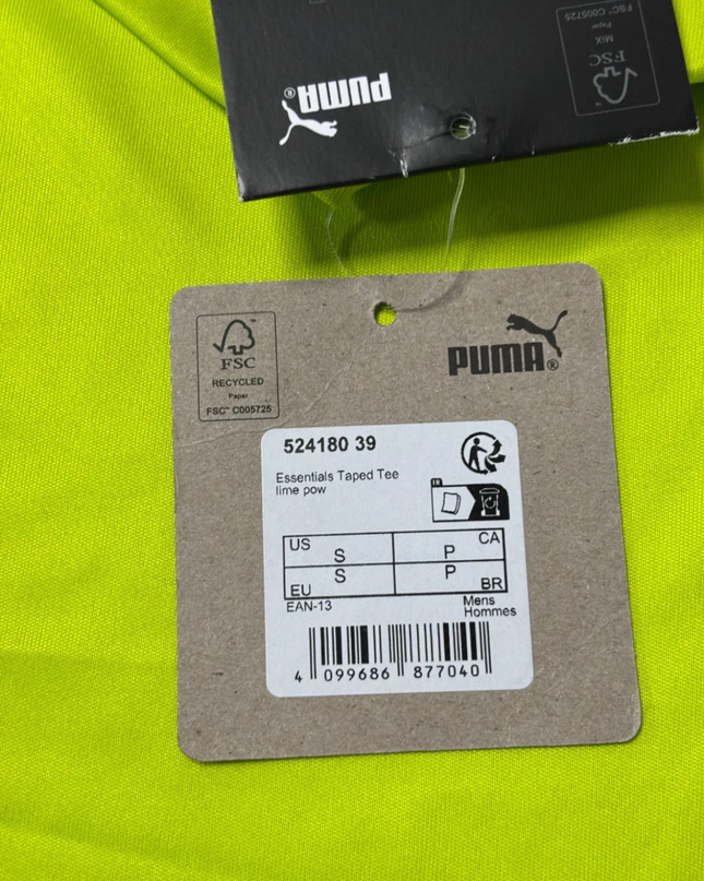 Puma Lime Green Essentials Taped Sports T-Shirt W/TAG