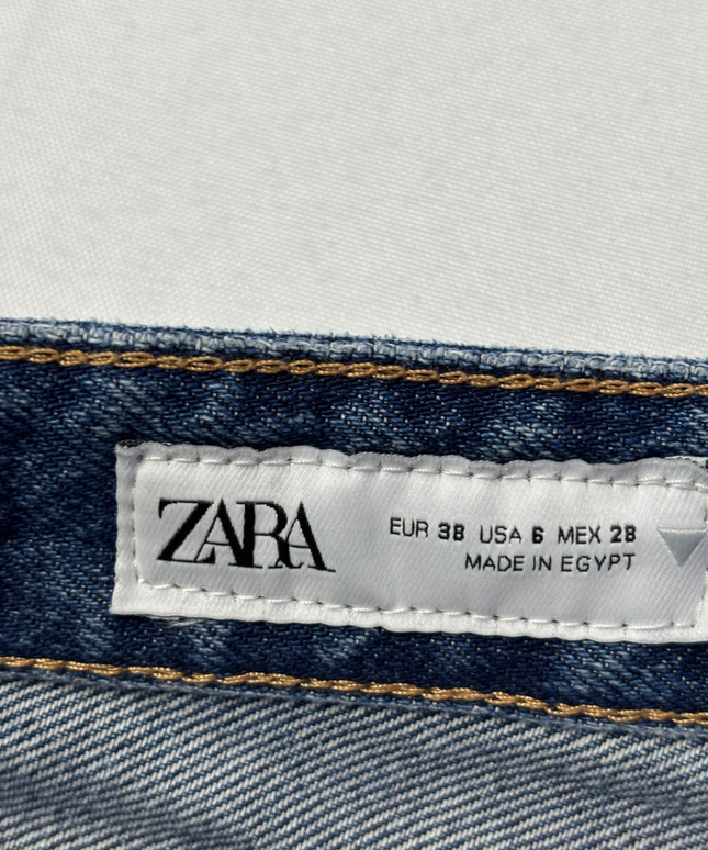 Zara Blue High-Rise Wide Leg Jeans with Raw Hem