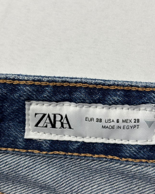 Zara Blue High-Rise Wide Leg Jeans with Raw Hem