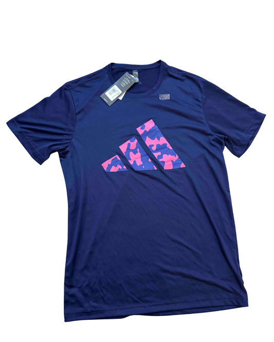 Adidas Aeroready Camo Logo Navy Blue Sports T-Shirt - S | With Tags