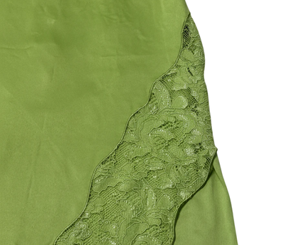 Vero Moda Bright Green Satin Midi Skirt with Lace Trim W/Tags