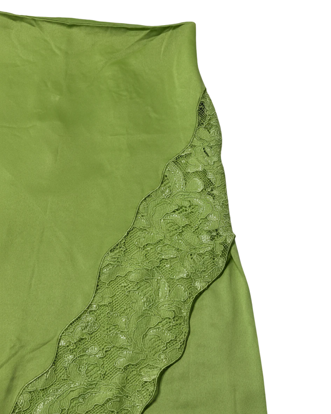 Vero Moda Bright Green Satin Midi Skirt with Lace Trim W/Tags