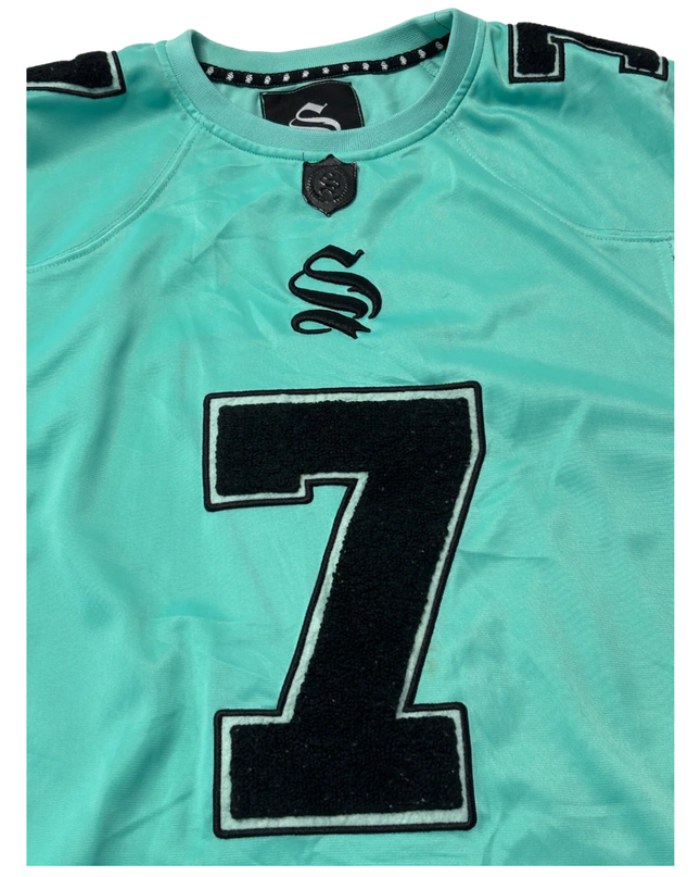Sinners Attire Aqua Embroidered Number 7 Streetwear Jersey