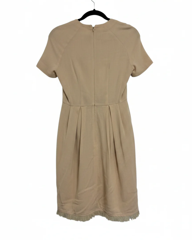 Elisabetta Franchi Beige Virgin Wool Blend Mini Dress with Fringe Hem