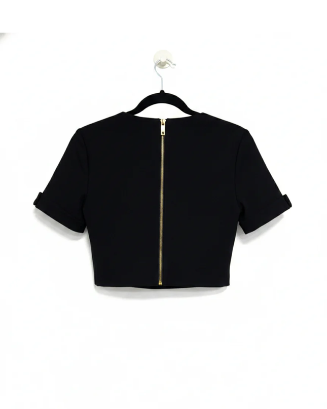 Ted Baker Black Short Sleeve Bow Detail Crop Top