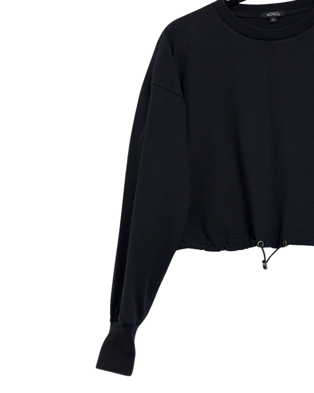 XOXO Black Long Sleeve Drawstring Hem Crop Top