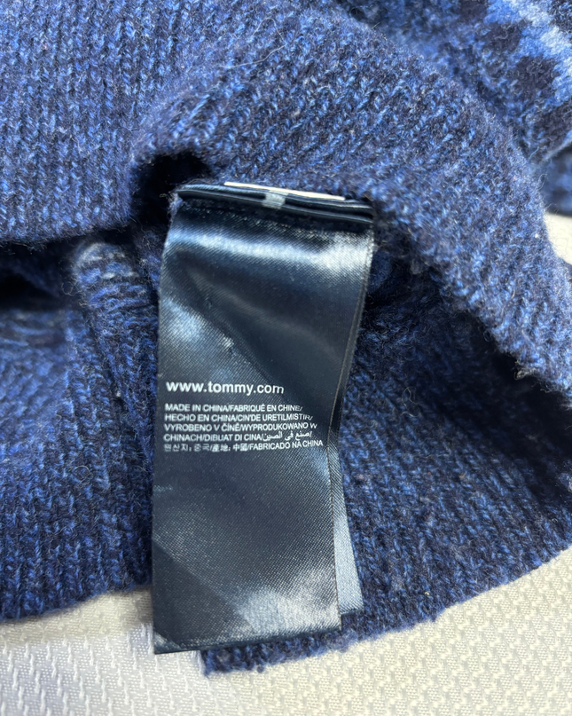 Tommy Hilfiger Blue Fair Isle Pattern V-Neck Knit Sweater
