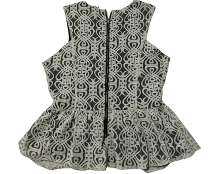 bar III Black/White Geometric Lace Sleeveless Peplum Top