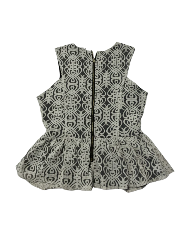 bar III Black/White Geometric Lace Sleeveless Peplum Top