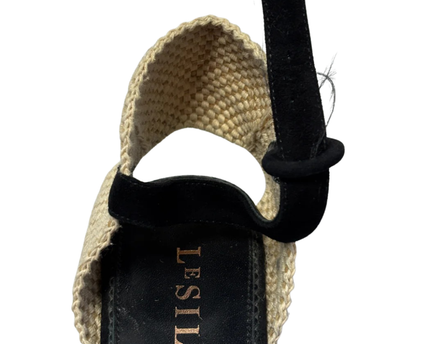 Le Silla Black Lace and Sequin Wedge Espadrilles