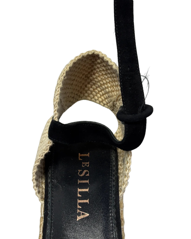 Le Silla Black Lace and Sequin Wedge Espadrilles