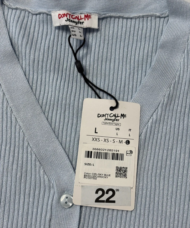 Don't Call Me Jennyfer Sky Blue Ribbed Knit Button-Down Mini Dress W/Tags