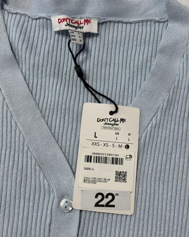 Don't Call Me Jennyfer Sky Blue Ribbed Knit Button-Down Mini Dress W/Tags
