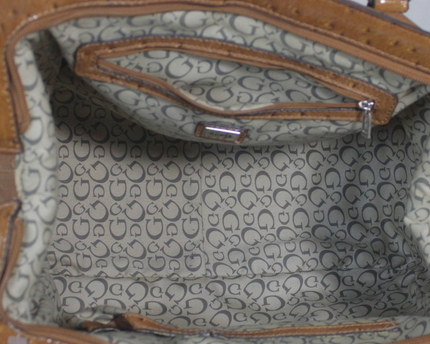 Guess Brown Ostrich-Embossed Satchel Handbag