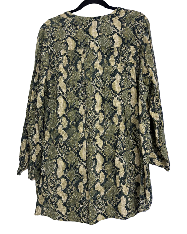 H&M Green Snake Print V-Neck Long Sleeve Blouse