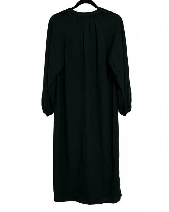 Zara Black Split Neck Midi Dress with Puff Sleeves