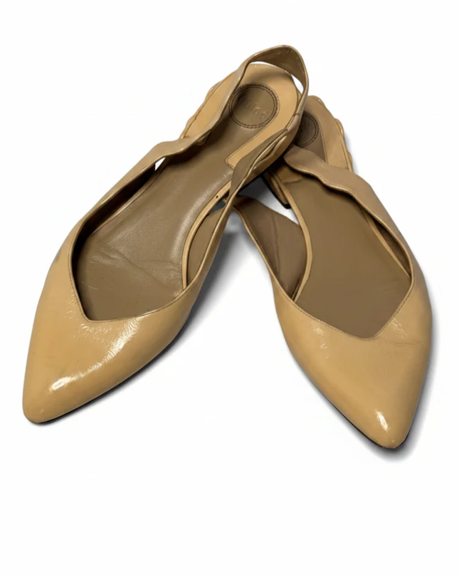 Chloe Beige Scalloped Slingback Flats