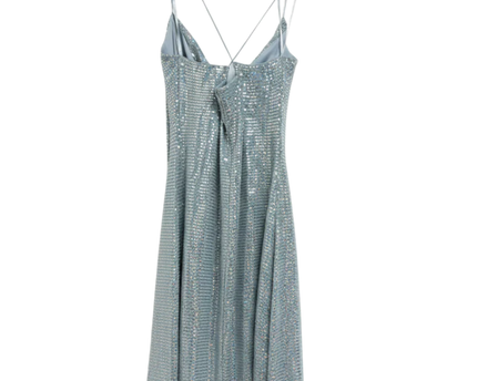 City Studio Light Blue Holographic Sequined Cowl Neck Mini Dress