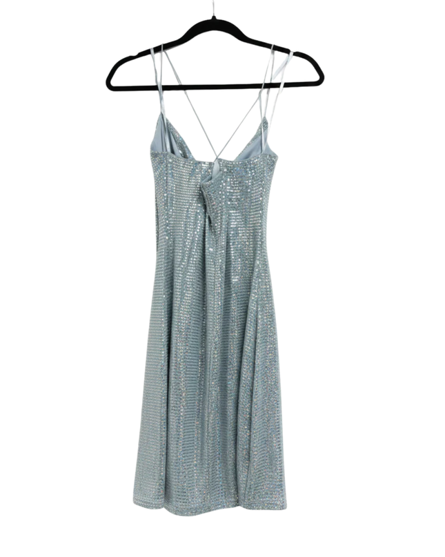 City Studio Light Blue Holographic Sequined Cowl Neck Mini Dress