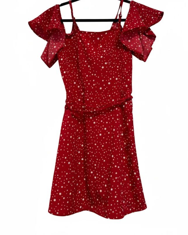 Dancing Leopard Red Star Print Cold-Shoulder Wrap Dress