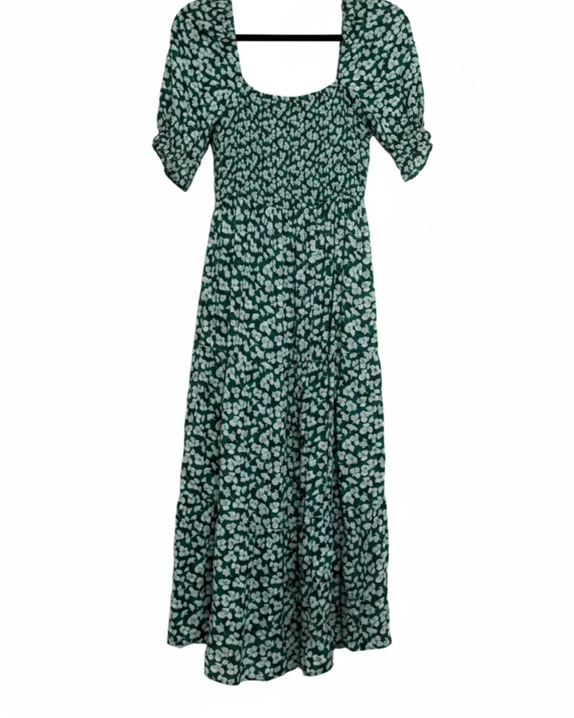 Abercrombie & Fitch Green Floral Smocked Midi Dress