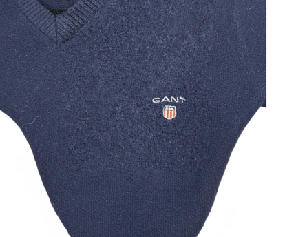 GANT Navy Blue V-Neck Lambswool Sweater