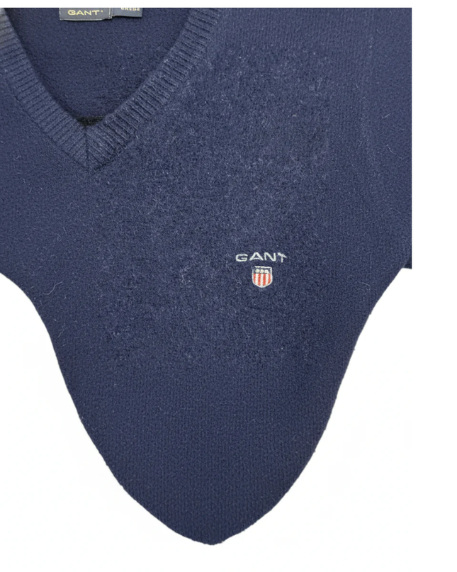 GANT Navy Blue V-Neck Lambswool Sweater