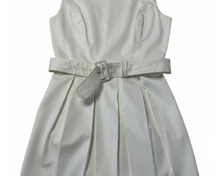 Nautica White Belted Pleated A-Line Dress