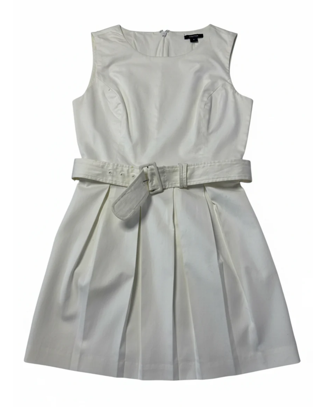 Nautica White Belted Pleated A-Line Dress