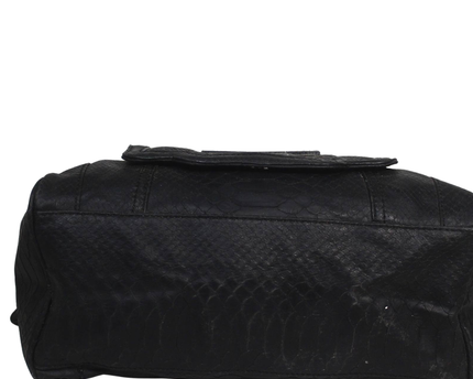 Guess Black Faux Python Satchel Bag with Rhinestone Detail