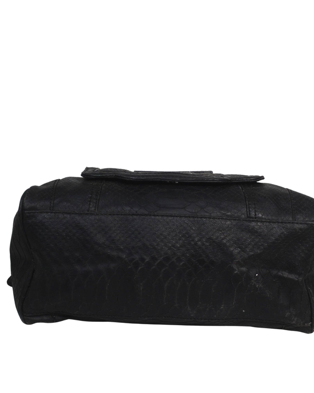 Guess Black Faux Python Satchel Bag with Rhinestone Detail