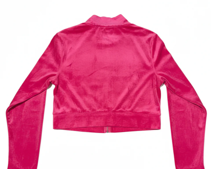 Juicy Couture Pink Velour Rhinestone Logo Cropped Jacket