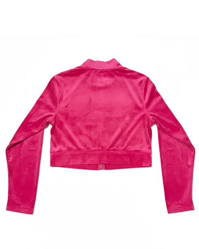 Juicy Couture Pink Velour Rhinestone Logo Cropped Jacket