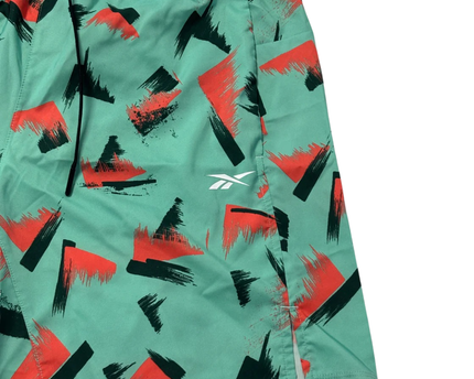 Reebok Green Abstract Graphic Performance Sports Shorts