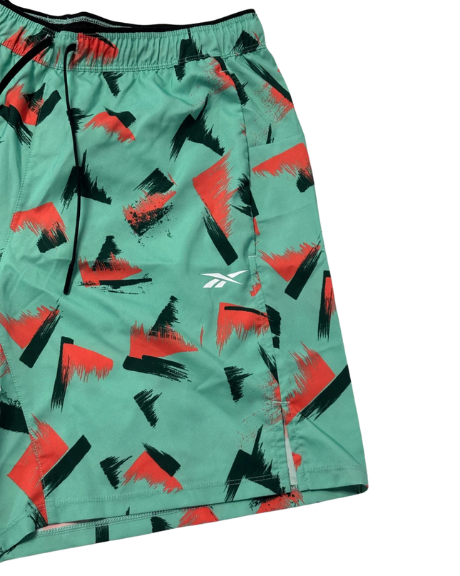 Reebok Green Abstract Graphic Performance Sports Shorts