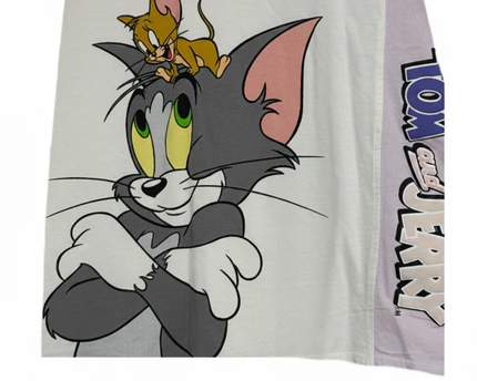 Tom and Jerry Off-white Graphic Tee with Colorblock Panel