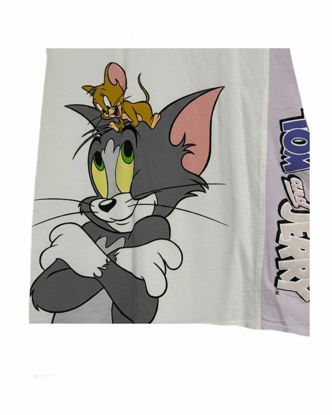 Tom and Jerry Off-white Graphic Tee with Colorblock Panel