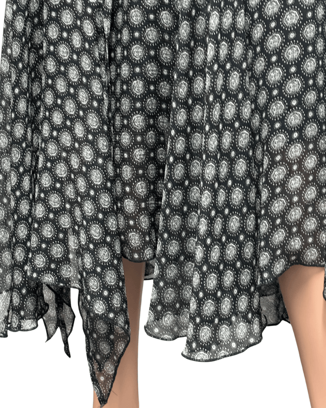 Vintage Boho Black & White Asymmetrical Midi Skirt