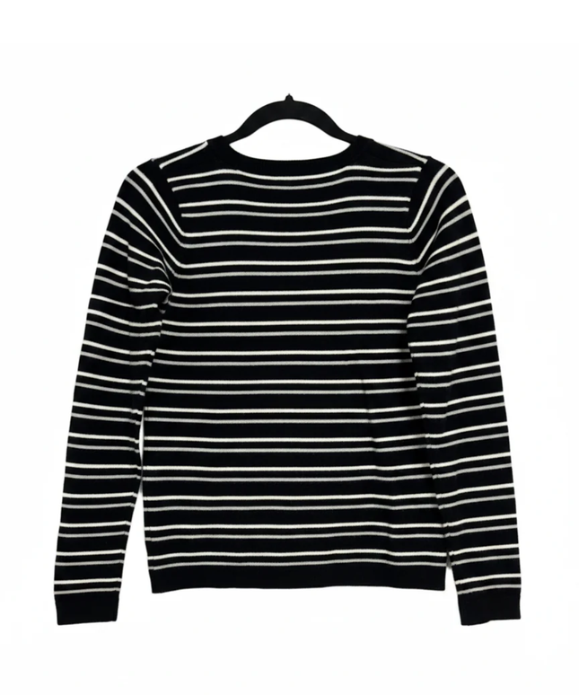 Lefties Black Striped Button-Down V-Neck Cardigan