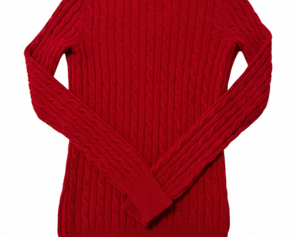 Sacoor Brothers Red Cable Knit Wool & Cashmere V-Neck Sweater