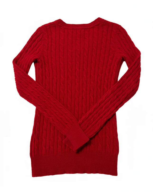 Sacoor Brothers Red Cable Knit Wool & Cashmere V-Neck Sweater