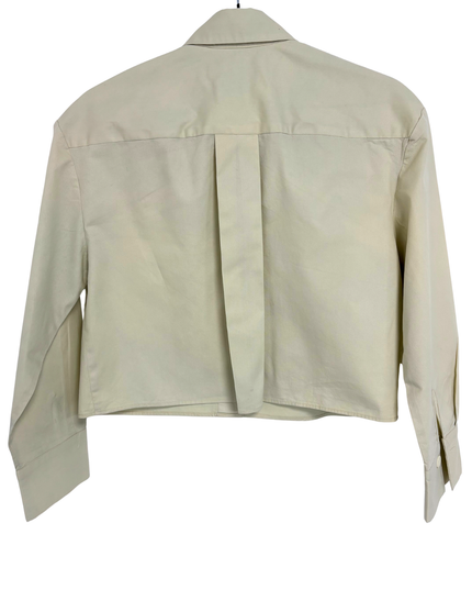 MNG Stone Beige Box Pleat Structured Cropped Shirt